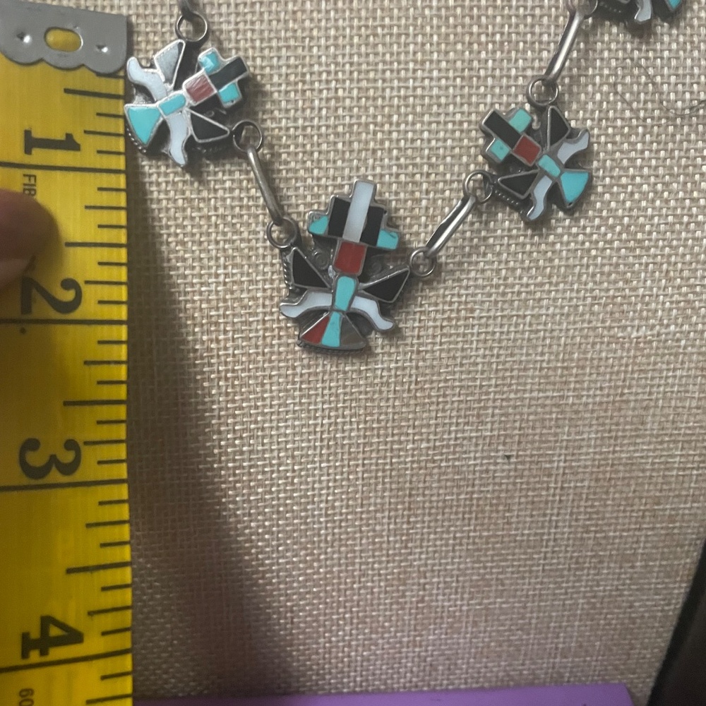 RARE! Old Pawn Native American knifewing katchina inlaid necklace & ring set!🤠 - Picture 10 of 13